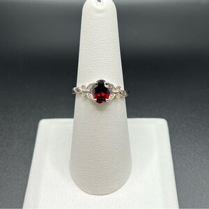 Sterling Silver Butterfly Dark Garnet CZ Ring